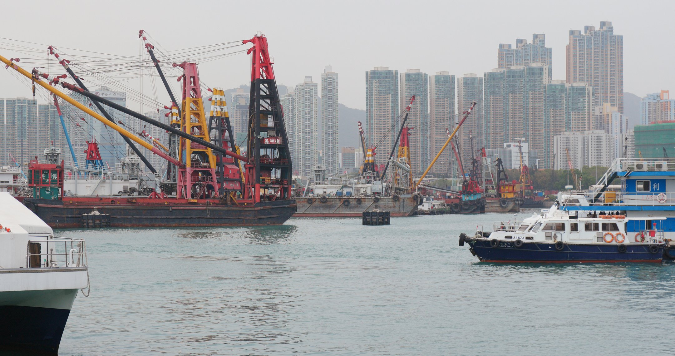 Hong Kong Harbor with Cargo Ships